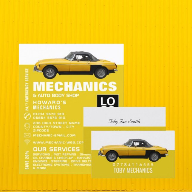 Classic Yellow Car, Mechanics Business Card (Creator Uploaded)