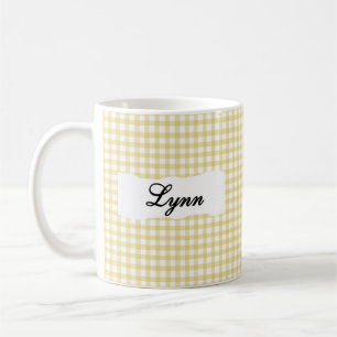 Classic Yellow Gingham Personalised Name  Coffee Mug