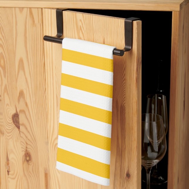 Classic Yellow Orange & White Horizontal Striped Tea Towel (Thirds Fold)