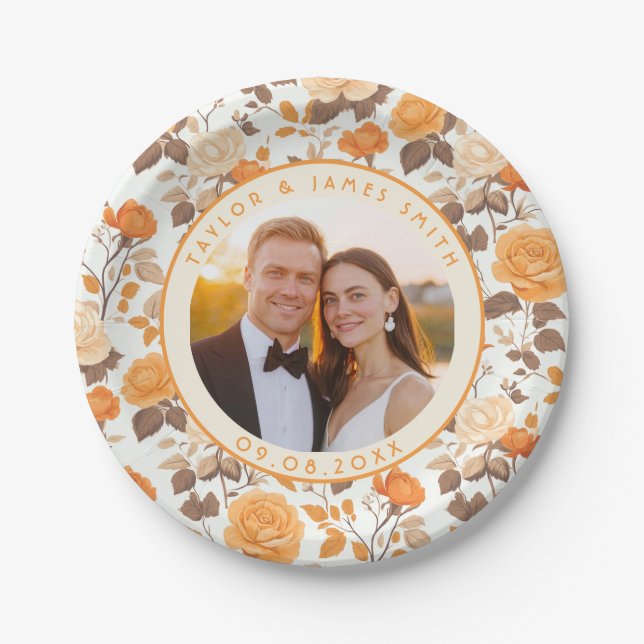 Classic Yellow Rose Disposable Plates For Wedding  (Front)