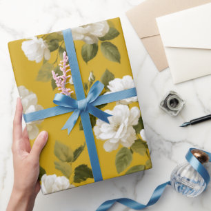Classic Yellow Rose White Floral Pattern Wrapping Paper