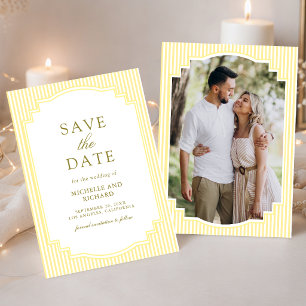 Classic Yellow Striped Photo Wedding Save The Date