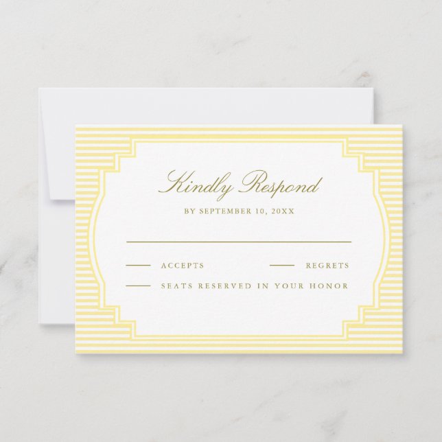 Classic Yellow Striped Wedding RSVP Card (Front)