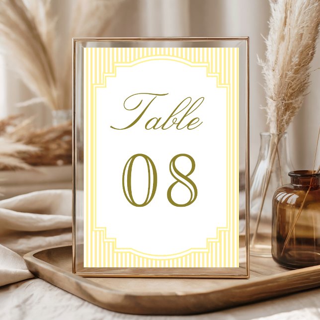 Classic Yellow Striped Wedding Table Number (Creator Uploaded)