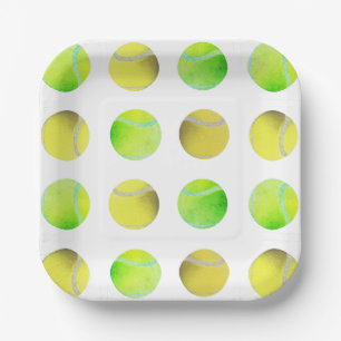 Classic Yellow Tennis Ball Pattern Player White Paper Plate