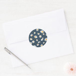 Classic Yellow White Daisy Flowers Navy Round Sticker