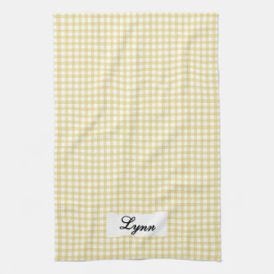 Classic Yellow & White Gingham   Personalized Name Tea Towel