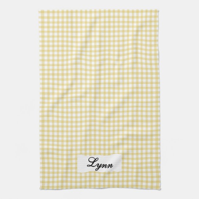 Classic Yellow & White Gingham | Personalized Name Tea Towel (Vertical)