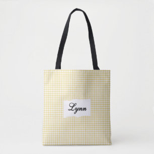 Classic Yellow & White Gingham Personalized Name Tote Bag
