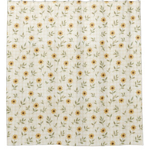 Classic Yellow Wildflower Pattern on Warm Beige  Shower Curtain