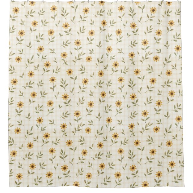 Classic Yellow Wildflower Pattern on Warm Beige  Shower Curtain (Front)