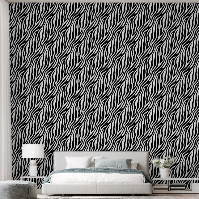 Classic Zebra Stripe Black and White Wallpaper (Bedroom)