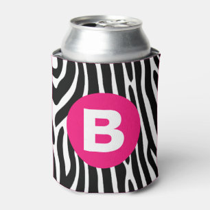 Classic Zebra Stripes Bright Pink Monogram Can Cooler