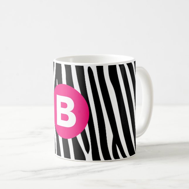Classic Zebra Stripes Bright Pink Monogram Coffee Mug (Front Right)