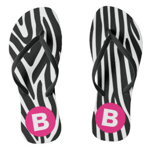 Classic Zebra Stripes Bright Pink Monogram Jandals