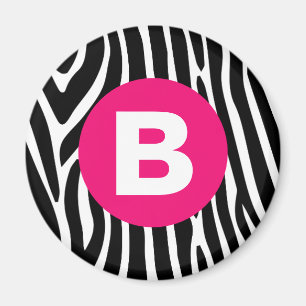 Classic Zebra Stripes Bright Pink Monogram Magnet