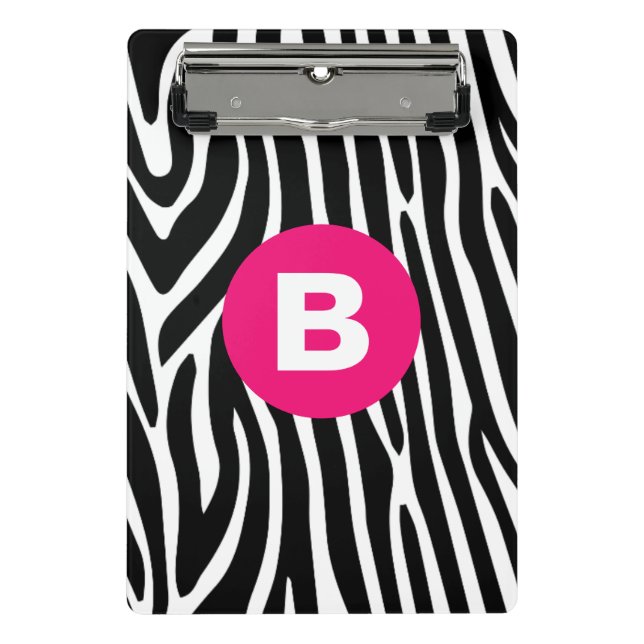 Classic Zebra Stripes Bright Pink Monogram Mini Clipboard (Front)
