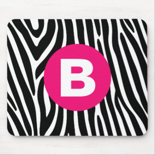Classic Zebra Stripes Bright Pink Monogram Mouse Pad