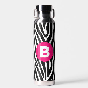 Classic Zebra Stripes Bright Pink Monogram Water Bottle