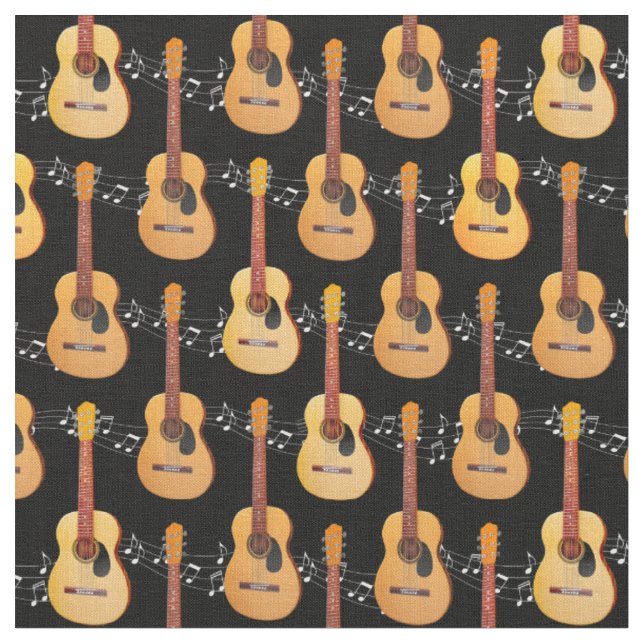 Classical Acoustic Guitars Music Notes Fabric (Close Up)