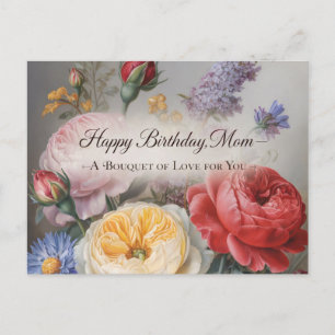 Classical Birthday Design for Mum with Bouquet Postcard