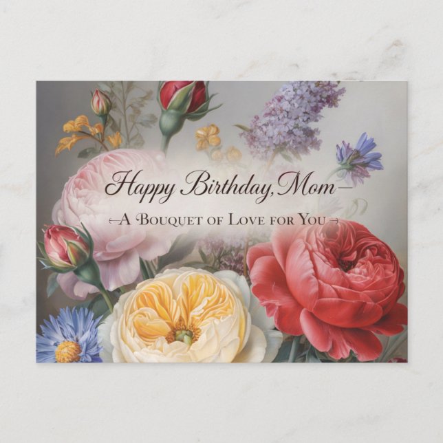Classical Birthday Design for Mum with Bouquet Postcard (Front)