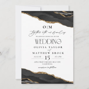 Classical Black and white Agate Wedding Invitation