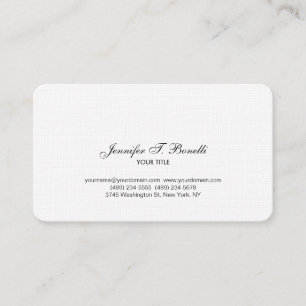 Classical Black White Handwriting Script Plain Business Card