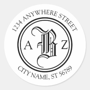 Classical Blackletter Monogram Round Address Classic Round Sticker