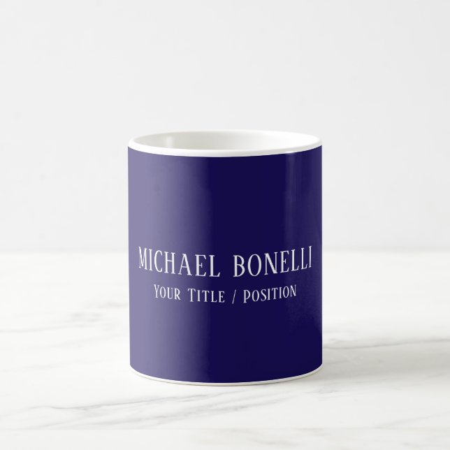 Classical Blue Colour Elegant Serif Font Minimalis Coffee Mug (Center)
