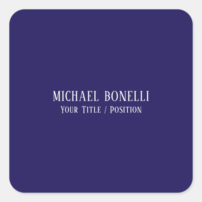 Classical Blue Colour Elegant Serif Font Minimalis Square Sticker (Front)