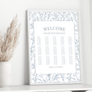 Classical blue flowers wedding seating chart