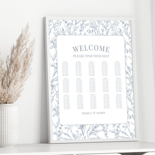Classical blue flowers wedding seating chart (Creator Uploaded)
