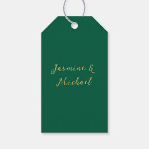 Classical Calligraphy Couple Names Green & Gold Gift Tags