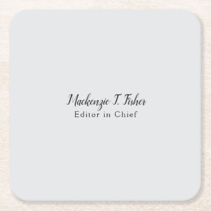 Classical Calligraphy Elegant Plain Simple Grey Square Paper Coaster