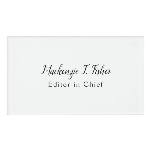 Classical Calligraphy Elegant Plain Simple White Name Tag (Front)