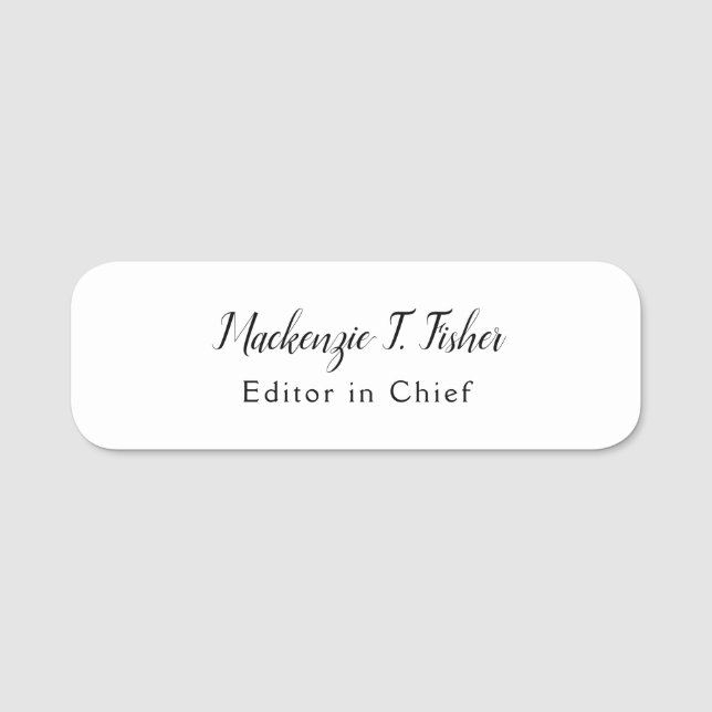Classical Calligraphy Elegant Plain Simple White Name Tag (Front)