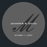 Classical Calligraphy Monogram Wedding Grey Classic Round Sticker<br><div class="desc">You can easily change the fonts and colours. You can also add your logo and the background image as you like.</div>