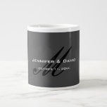 Classical Calligraphy Monogram Wedding Grey Large Coffee Mug<br><div class="desc">You can easily change the fonts and colours. You can also add your logo and the background image as you like.</div>