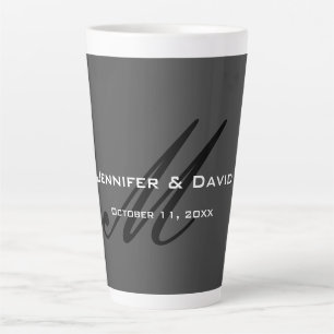 Classical Calligraphy Monogram Wedding Grey Latte Mug