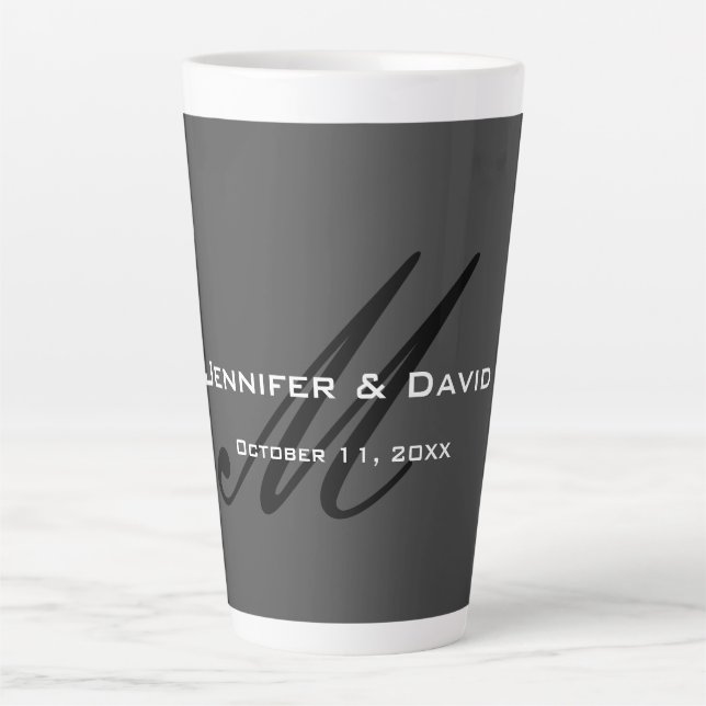 Classical Calligraphy Monogram Wedding Grey Latte Mug (Front)