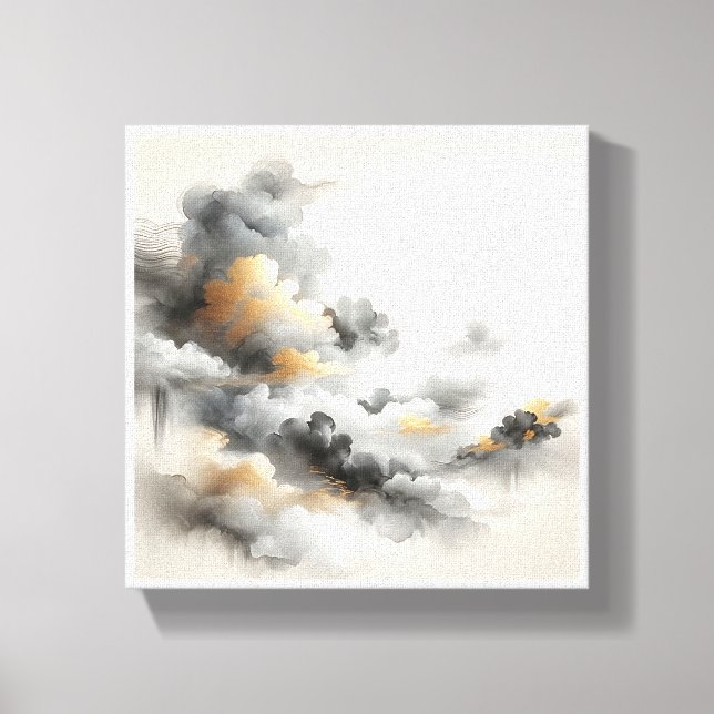 Classical Chinese Ink Wash Clouds - Elegant Grey a Canvas Print (Front)