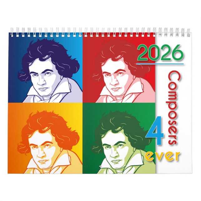 Classical Composers Portraits, Cartoon Style, 2026 Calendar (Cover)