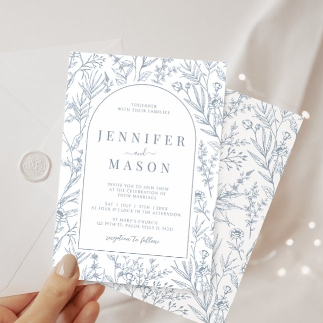 Classical dusty blue floral wedding invitations (Creator Uploaded)