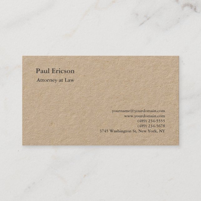 Classical Elegant Plain Professional Premium Kraft Business Card (Front)