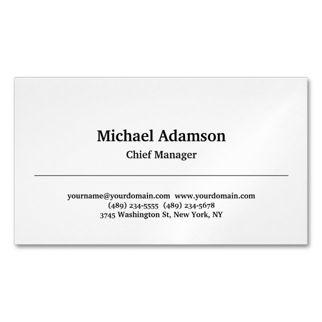 Classical Elegant Plain Simple Minimalist Magnetic Business Card (Front)