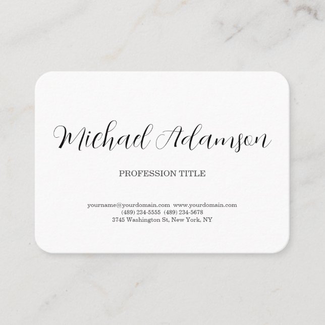 Classical Elegant Plain Simple White Minimalist Business Card (Front)