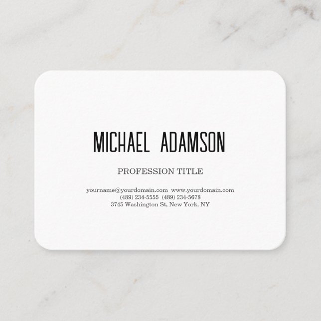 Classical Elegant Plain Simple White Minimalist Business Card (Front)