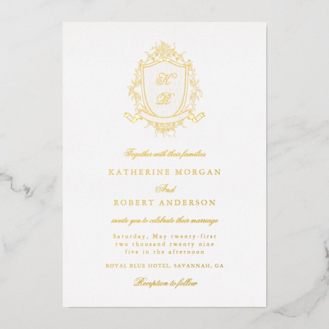 Classical Floral Crest Elegant Wedding Invitation (Front)