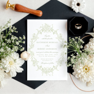 Classical Floral Crest Elegant Wedding Invitation